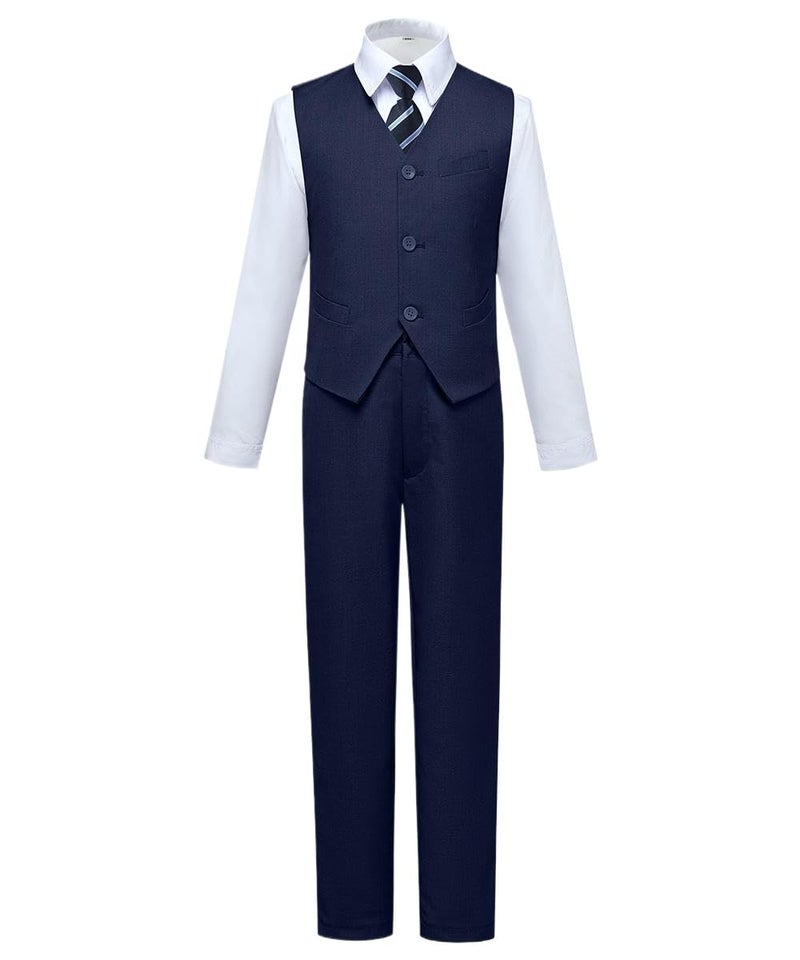 Visaccy Boys Suit,Toddler Formal Suits with Vest Pants Shirt and Tie Navy Suits Size 10 - Image 1